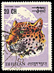 Bhutan 115C, postally used, 20ch Surcharge, Snow Leopard