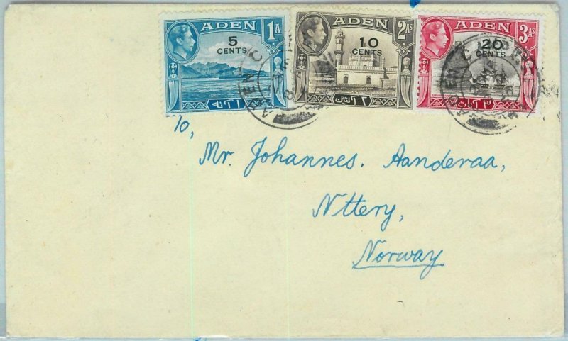 90552 -  ADEN - POSTAL HISTORY -   COVER from ADEN CAMP to NORWAY! 1950'S