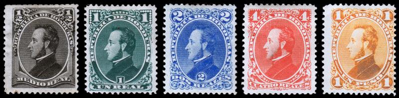 Honduras Scott 32a, 33, 34a, 35-36 (1878, 1889) Mint H F-VF, CV $41.25 B