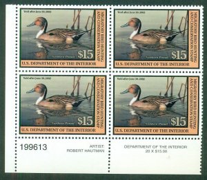 US #RW68 $15.00 Northern Pintail, Plate No. Block of 4, NH, VF, Scott $150.00