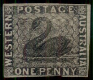 WESTERN AUSTRALIA #1, 1p black, og, LH, clear margtins, XF, signed Rendon,