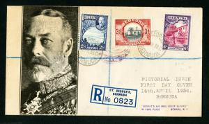 Bermuda Cover 1936 Rare Reg FDC w/ Stamps & 3x backstamps