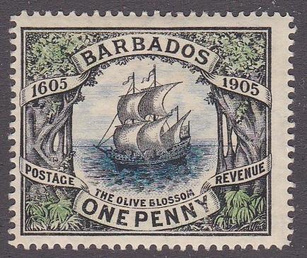 Barbados # 109, Ship Olive Blossom Hinged, 1/3 Cat.