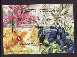 Singapore-Sc#985-8a- id8-unused NH set + sheet-Flowers-2001-
