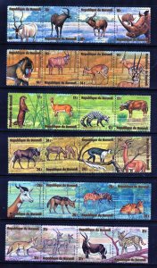 Burundi #C218-C223 (BU350) Comp Strips of 4, Wild Animals issue, MNH, VF