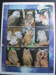 BENIN-2002-LOVELY OWLS-COMPLETE  MNH SHEET VERY FINE WE SHIP TO WORLD WIDE.