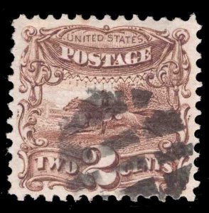 MOMEN: US STAMPS #113 BLACK SEGMENTED CORK CANCEL USED VF+ LOT #79081