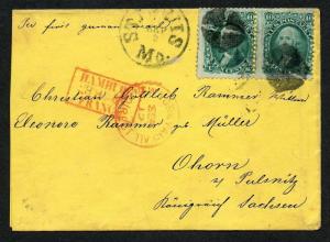 US Scott #96 Grill Pair on Cover St Louis MO April 9th, 1868 CDS Germany Mail