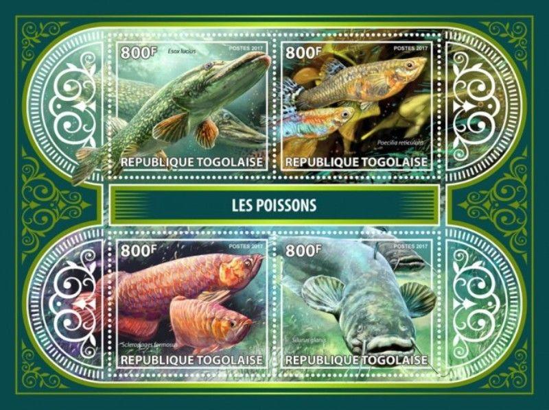 Togo - 2017 Fish on Stamps - 4 Stamp Sheet - TG17414a