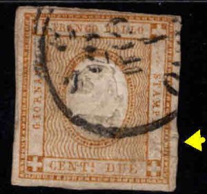 Italy Scott P1 used embossed Stamp on Piece sealed margin tear at right