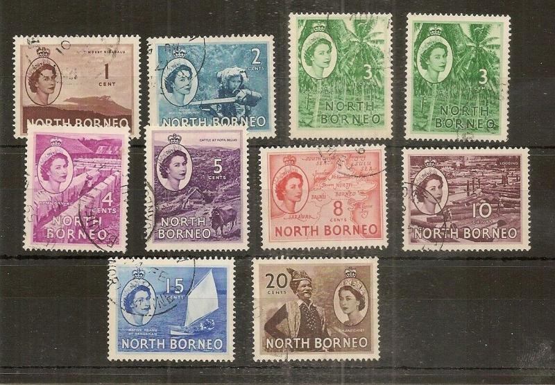 North Borneo 1954-61 Fine Used Definitives to $1 (23v)