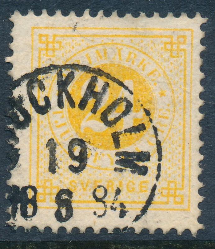 Sweden Scott 34/Facit 34k, 24ö orange-yellow Ringtyp p.13, F-VF Used