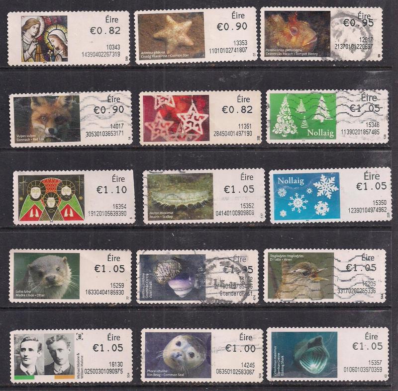 Eire Ireland Selection of 15 Post and Go's used stamps- F1401