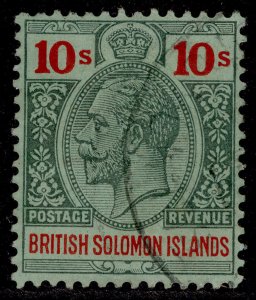 BRITISH SOLOMON ISLANDS GV SG37, 10s green & red/green, FINE USED. Cat £75.