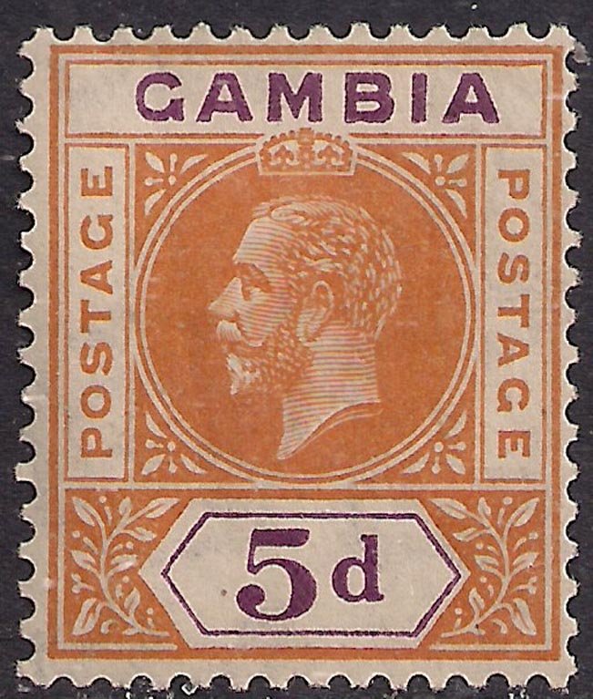 Gambia 1921 - 22 KGV 5d Orange & Purple MM SG 113 ( E511 )