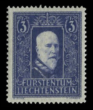 Liechtenstein #114 Cat$125, 1933 3fr violet blue, lightly hinged