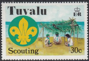 Tuvalu 1977 MNH Sc #52 30c Scouts under sun shelter on beach - 50th Ann Scout...