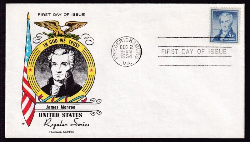 1954 James Monroe 5v Sc 1038 FDC LIberty Issue with Fluegel cachet (WK