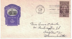 #897 FDC, 3c Wyoming 80th, 3 diff. cachets