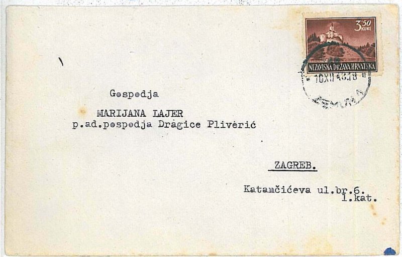 POSTAL HISTORY cover -  CROATIA 1943