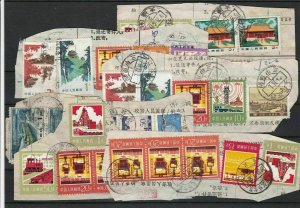 China Commemorative Used Stamps + Cancels on Paper - interesting Lot Ref 32469