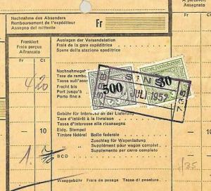 SWITZERLAND RAILWAY PARCEL Card 5fr30c *Sins* Station Datestamp {samwells}P122