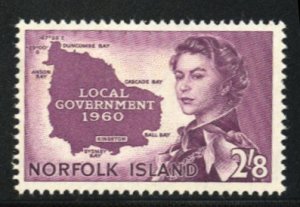 Norfolk Island #42 Cat$19, 1960 2sh8p rose violet, never hinged