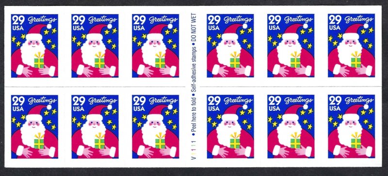 United States 2873a 29¢ Santa (1994). Pane of 12. MNH