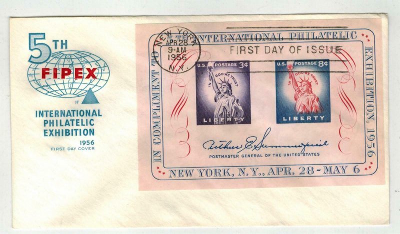 1956 Farnam STATUE OF LIBERTY SOUVENIR SHEET #1075 FDC FIPEX Stamp Exhibition