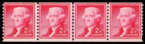 US. #1055a JEFFERSON STRIP OF 4 W/LINE PAIR - DRY PRINTING - OGNH - VF (E#0578)