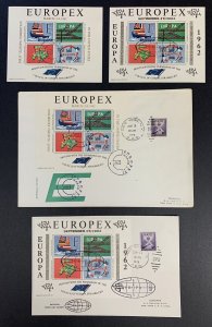 EUROPEX 1962, Spring & Fall Exhibitions, 4 Souv. Sheets/Poster Stamps, 2 on FDC