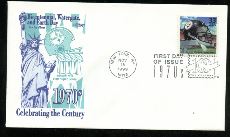 US 3189e Celebrate Century 1970s, Pitts. Steelers UA Artmaster cachet FDC
