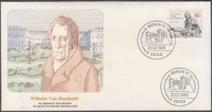 GERMANY (BERLIN) Sc # 9N499 FDC - 150th ANN BIRTH of DEATH of STATESMAN HUMBOLDT