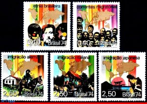 1344-48 BRAZIL 1974 ETHNIC AND MIGRATION, HORSE, MI# 1431-35 RHM C-840-44, MNH