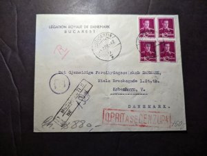 1942 Registered Romania Diplomatic Mail Cover Bucharest to Copenhagen Denmark