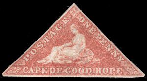 MOMEN: CAPE OF GOOD HOPE SG #3 1853 SLIGHT BLUED MINT OG H £3,500 LOT #65028