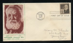 US 893 M=146 Alexander Bell Famous American Unknown cachet FDC ADDR 