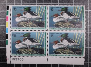 Scott RW61 1994 $15.00 Duck Stamp MNH Plate Block LL 193700 SCV - $125.00