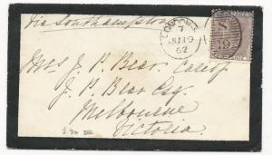 GREAT BRITAIN Scott #27a on Mourning Cover to Australia 1862