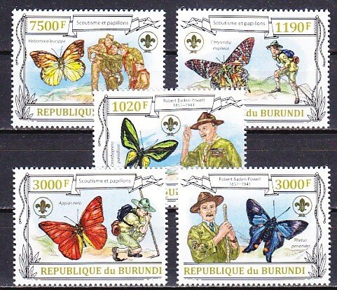 Burundi, 2012 issue. Scouts with Butterflies set of 6.