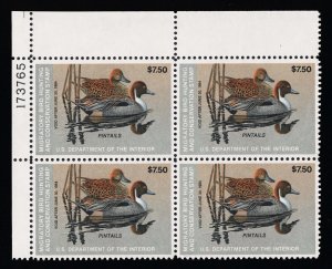 EXCEPTIONAL GENUINE SCOTT #RW50 VF-XF MINT OG NH DUCK STAMP PLATE BLOCK OF 4