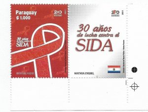 PARAGUAY 2011 HEALTH CAMPAIGN AGAINST AIDS SIDA HIV 30 YEARS  1 VALUE+LABEL MINT