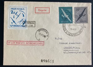 1959 Poland First Day Express Cover VI LOT Glider Flight Special Label