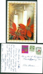 Denmark. Christmas Card 1977. Seal+ 10 +90 Ore. Copenh. Candle, Christm.Flowers