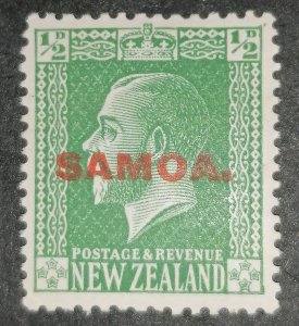 Samoa 1914 on New Zealand KGV 1/2d Green Red Overprint MNH OG