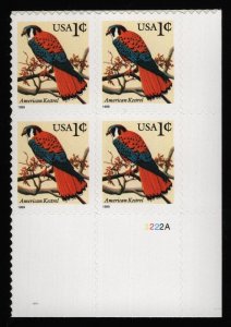 #3031 1c American Kestrel, Plate Block [3222A LR] Mint **ANY 5=FREE SHIPPING**