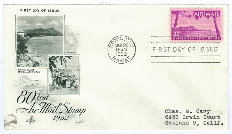 Scott C46 1952 80c Hawaii Airmail First Day Cover Cat $22.50