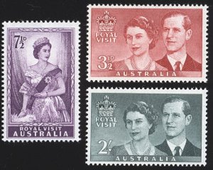 AUSTRALIA Sc 267-9 VF/NH 1954 Royal Visit - Well centered & Post Office Fresh!