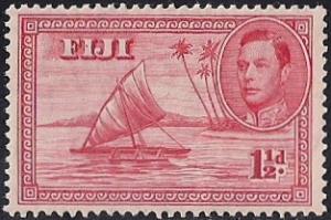 Fiji #119 1 1/2p Outrigger Canoe, Rose Red mint OG LH XF