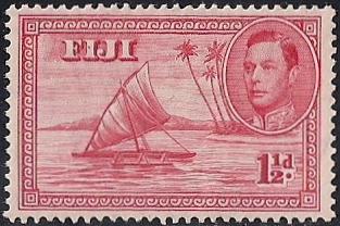 Fiji #119 1 1/2p Outrigger Canoe, Rose Red mint OG LH XF